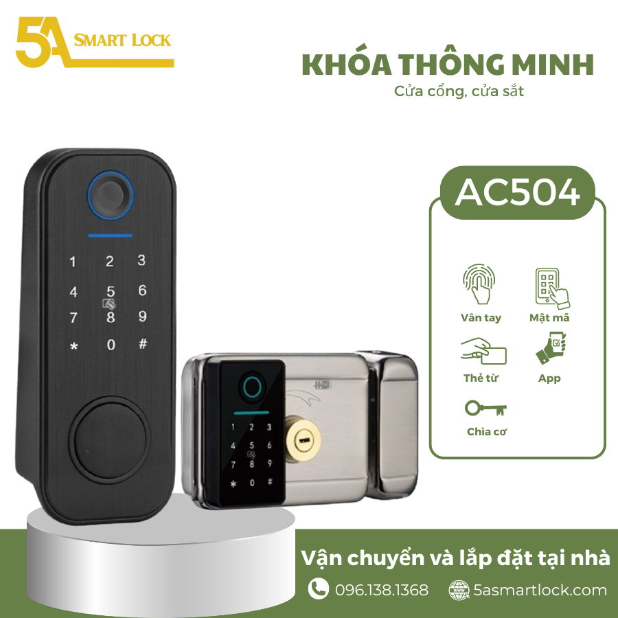 Khóa cửa Cổng vân tay 2 mặt 5A Smartlock AC504